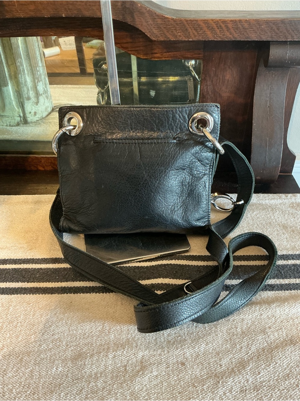 Hammitt Leather Tony Small Crossbody Shoulder Bag Black Silver Retail $325 - Picture 4 of 13